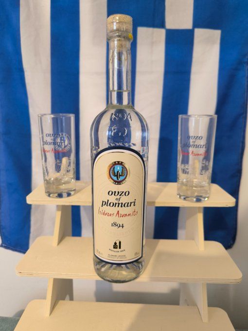 Ouzo Plomari 70cl de Lesbos Grèce +Deux verres "collection"